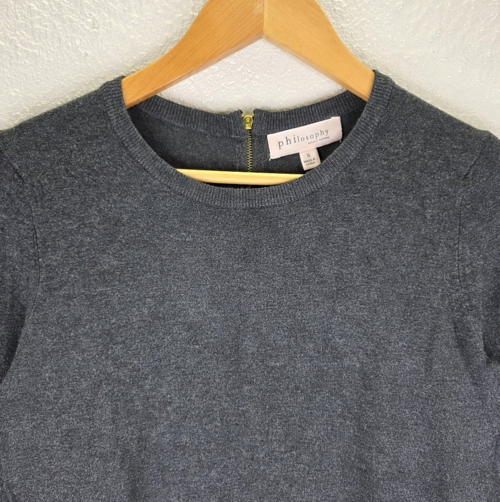 Nwt Philosophy Women's Crew Neck Sweater 3/4 Sleeve Pull Over Charcoal Gray Smal - Picture 3 of 16